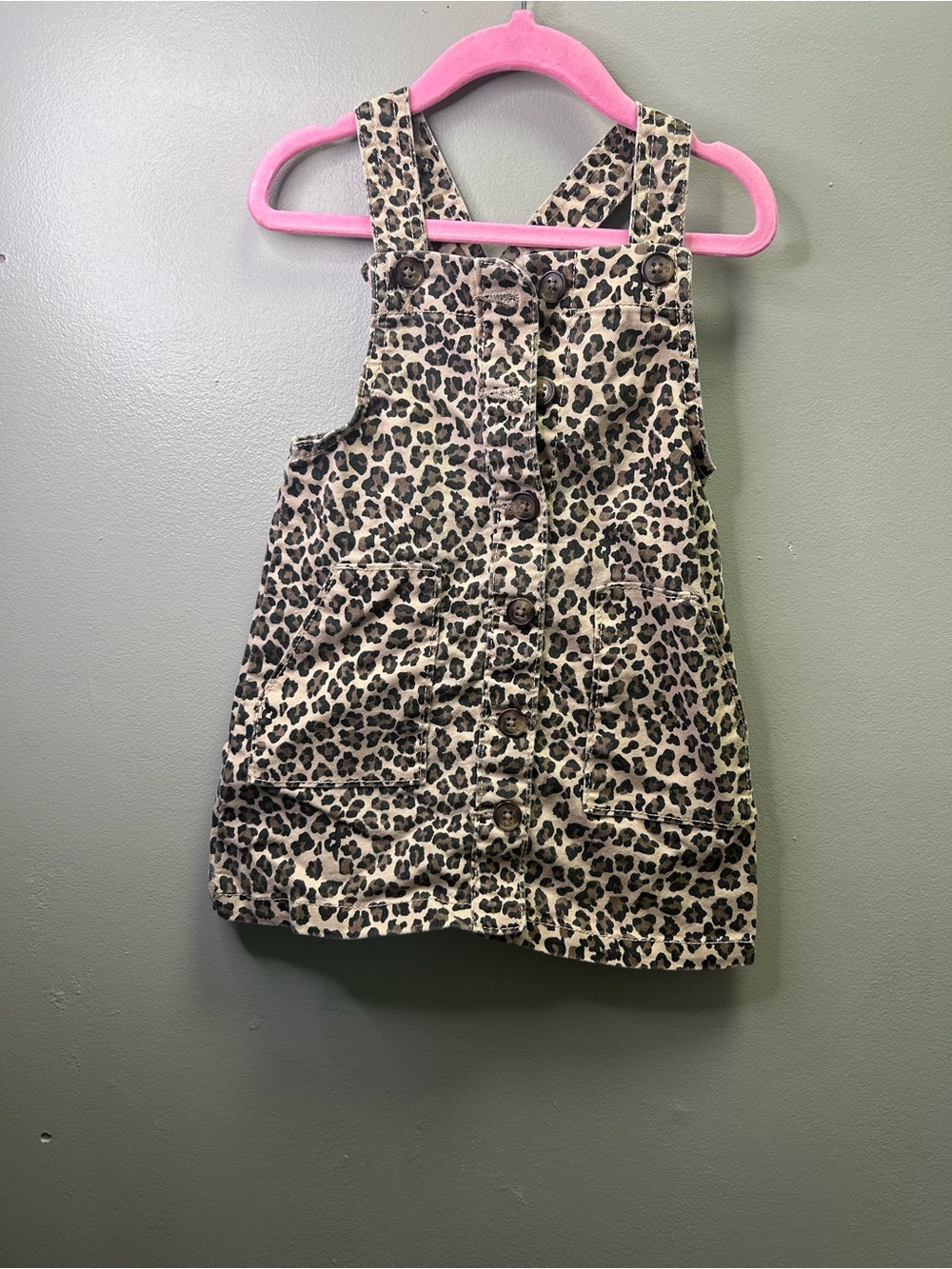 Kids Leopard Print Button Overall skirt